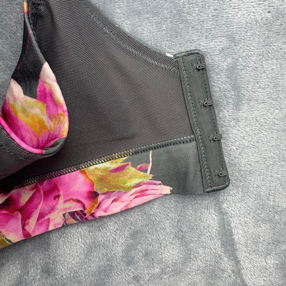 Cacique Womens 40D No-Wire Unlined Plunge Bra Floral Pink Gray Keyhole Cutout - Picture 12 of 12